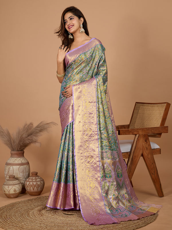 Multiclour Semi Silk Zari Weaves Saree With Unstiched Blouse