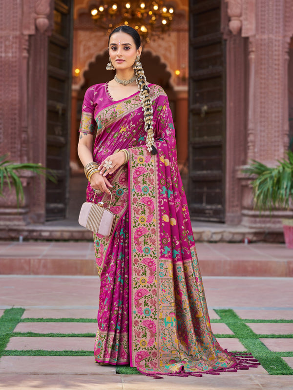 Dark Pink Soft Silk Saree With Unstitched Blouse
