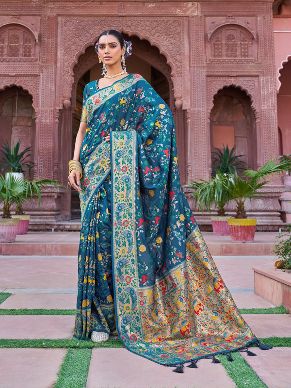Rama Soft Silk Saree With Unstitched Blouse