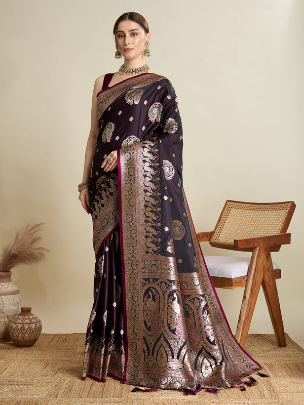Voilet Soft Silk Saree Party Wear With Unstitched Blouse