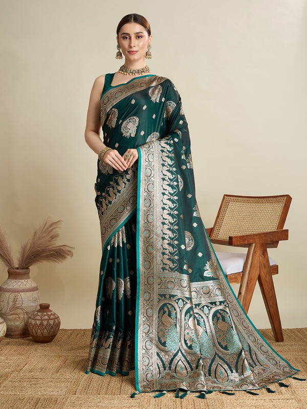 Green Soft Silk Saree Party Wear With Unstitched Blouse