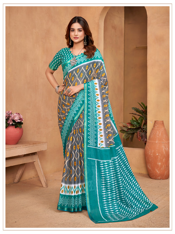Sky Blue Soft Cotton Saree With Unstiched Blouse