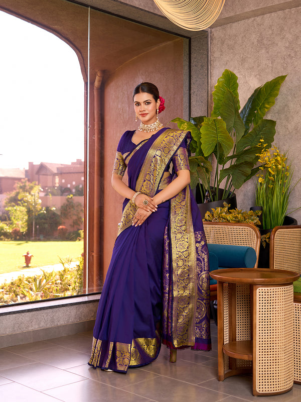 Indigo Blue Banarasi Saree With Unstiched Blouse