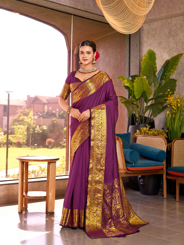 Maroon Banarasi Saree With Unstiched Blouse