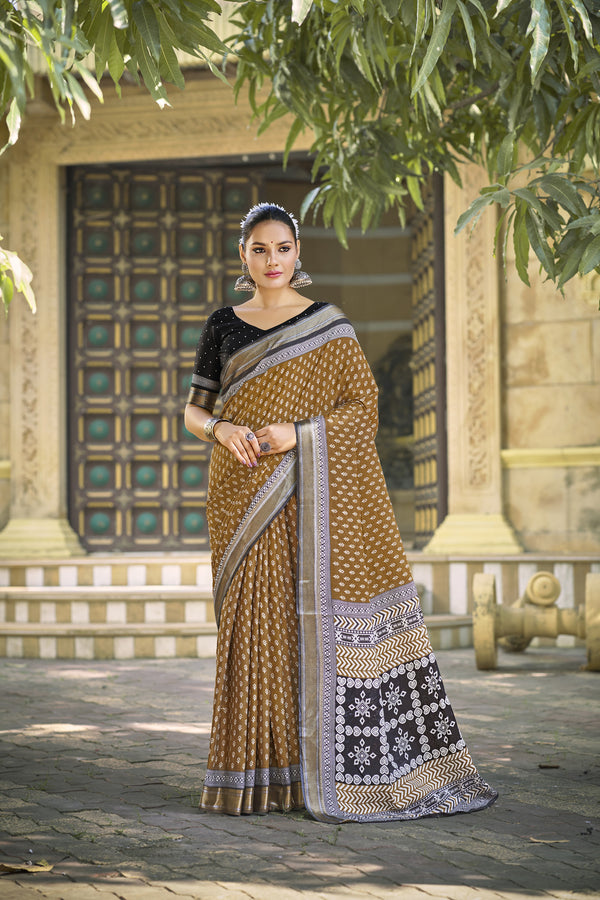 Mustard Soft Cotton Saree With Unstiched Blouse