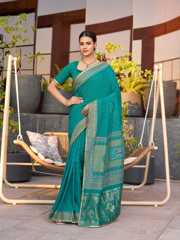 Sku Blue Semi Silk Zari Weaves Saree With Unstiched Blouse