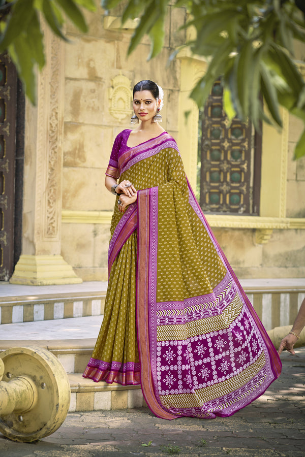 Yellow Soft Cotton Saree With Unstiched Blouse