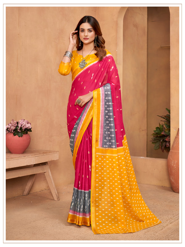 Red Soft Cotton Saree With Unstiched Blouse
