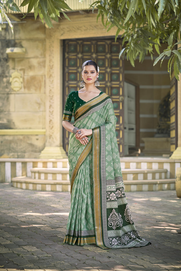 Light Green Soft Cotton Saree With Unstiched Blouse