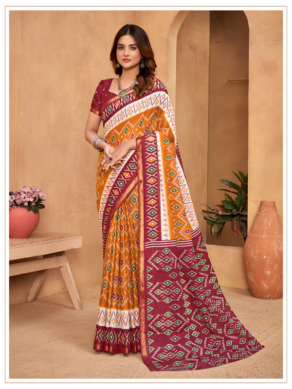 Orange Soft Cotton Saree With Unstiched Blouse