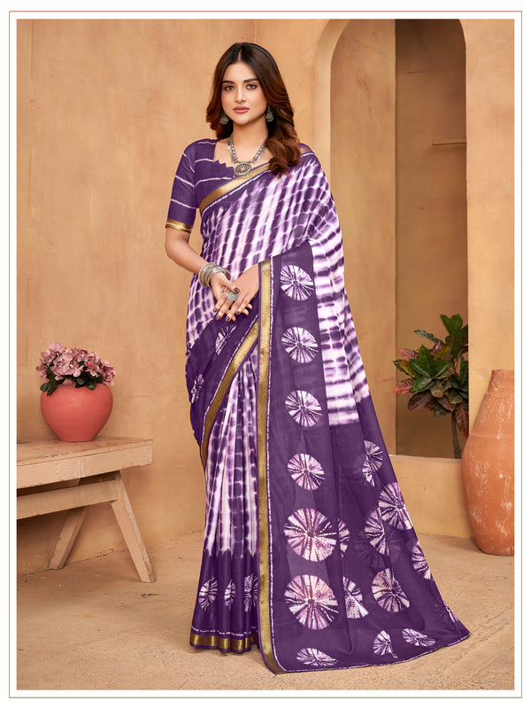 Purple Soft Cotton Saree With Unstiched Blouse