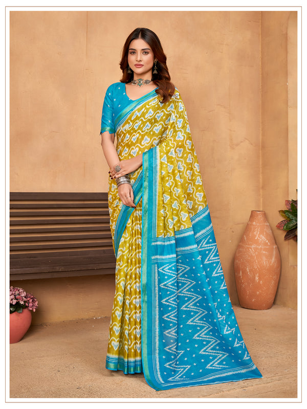 Mustard Soft Cotton Saree With Unstiched Blouse