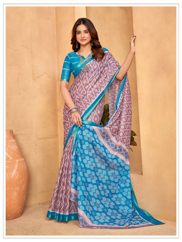 Lavender Soft Cotton Saree With Unstiched Blouse