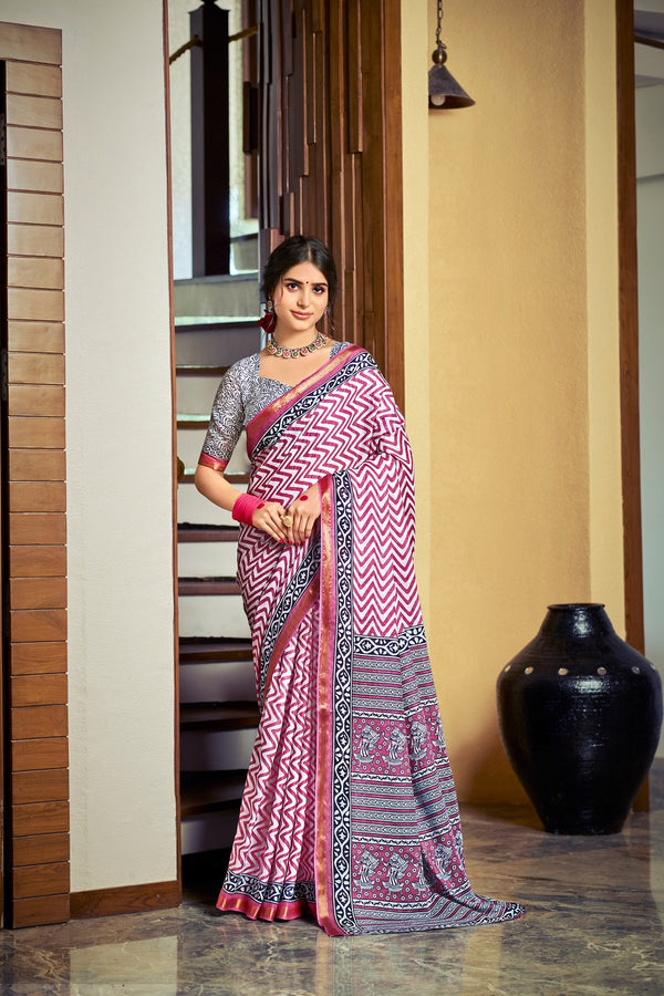 Purple Soft Cotton Saree With Unstiched Blouse