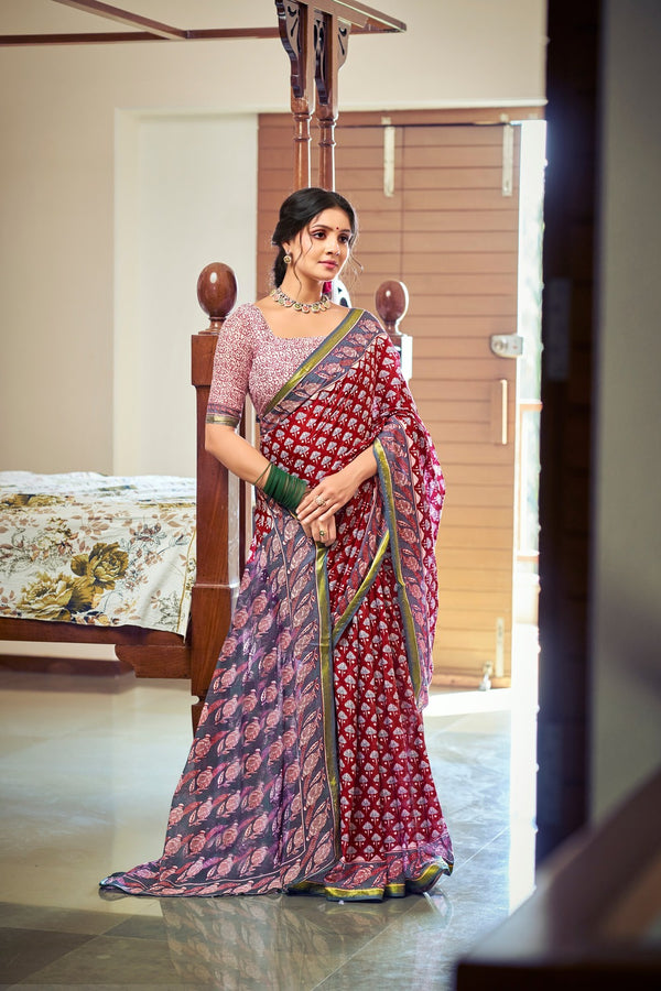 Red Soft Cotton Saree With Unstiched Blouse