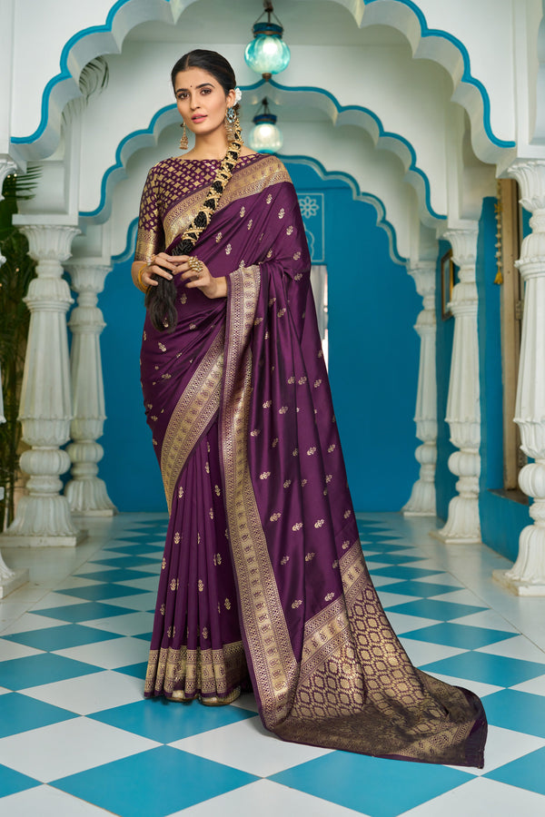 Purple Silk Saree With Unstitched Blouse