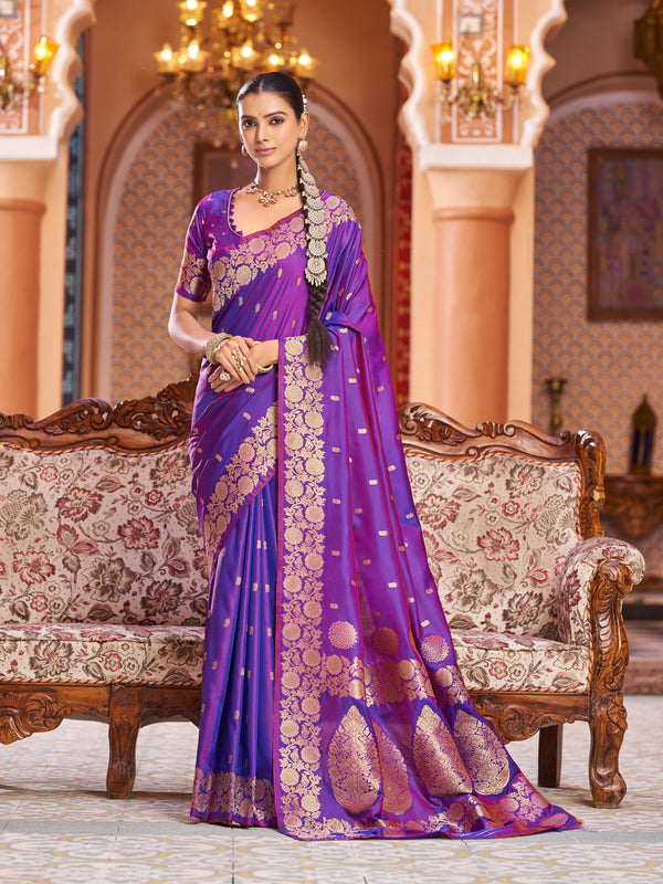 Violet Soft Silk Saree With Unstitched Blouse