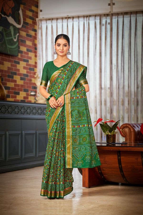 Green Soft Cotton Saree With Unstiched Blouse