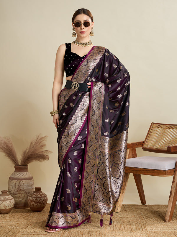 Voilet Soft Silk Saree Party Wear With Unstitched Blouse