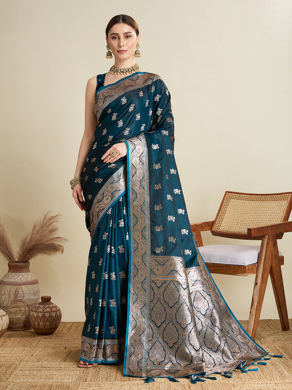 Blue Soft Silk Saree Party Wear With Unstitched Blouse