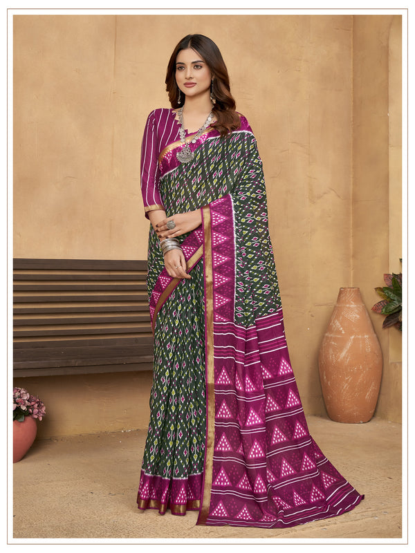 Black & Maroon Soft Cotton Saree With Unstiched Blouse