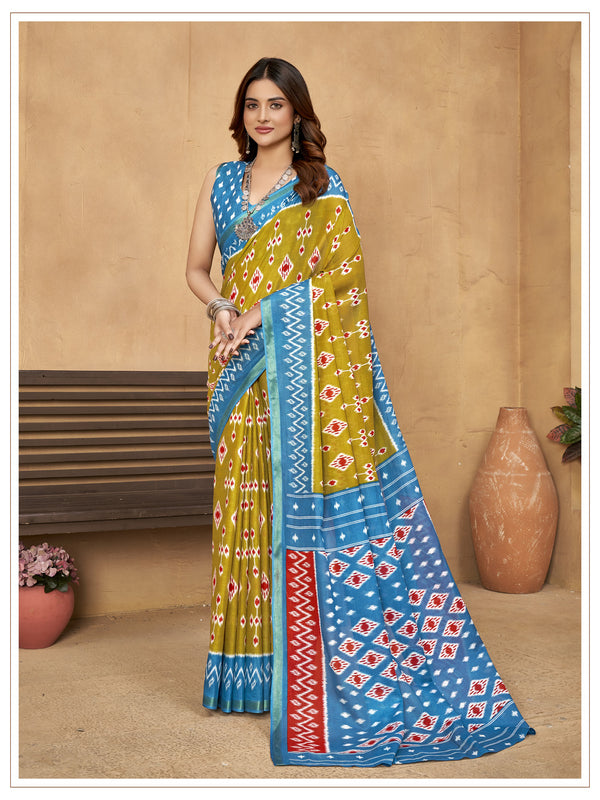 Mustard Soft Cotton Saree With Unstiched Blouse