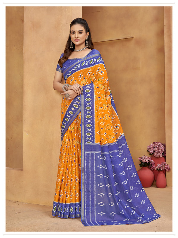 Orange Soft Cotton Saree With Unstiched Blouse