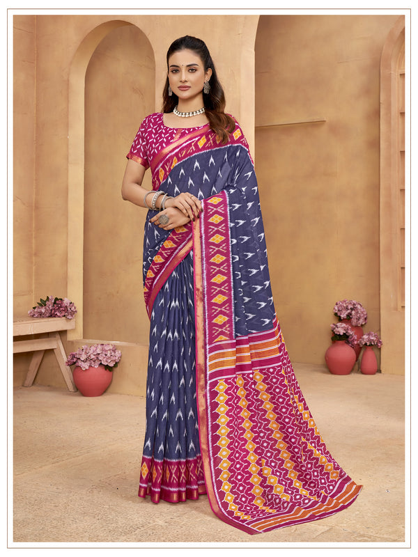 Blue Soft Cotton Saree With Unstiched Blouse