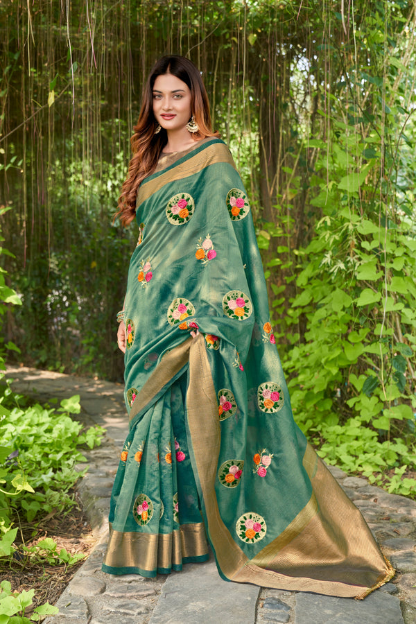 Green Cottonâ  Saree With Cotton Zariâ  Blouse With Unstitched Blouse