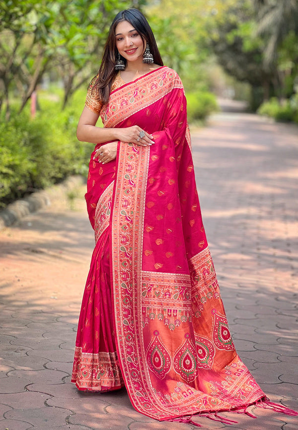 Pink Paithani Saree With Unstitched Blouse