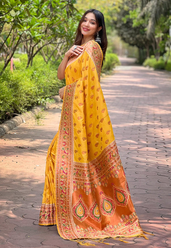 Yellow Paithani Saree With Unstitched Blouse