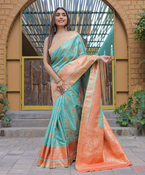 Green Soft Silk Saree With Soft Silk Blouse With Unstitched Blouse