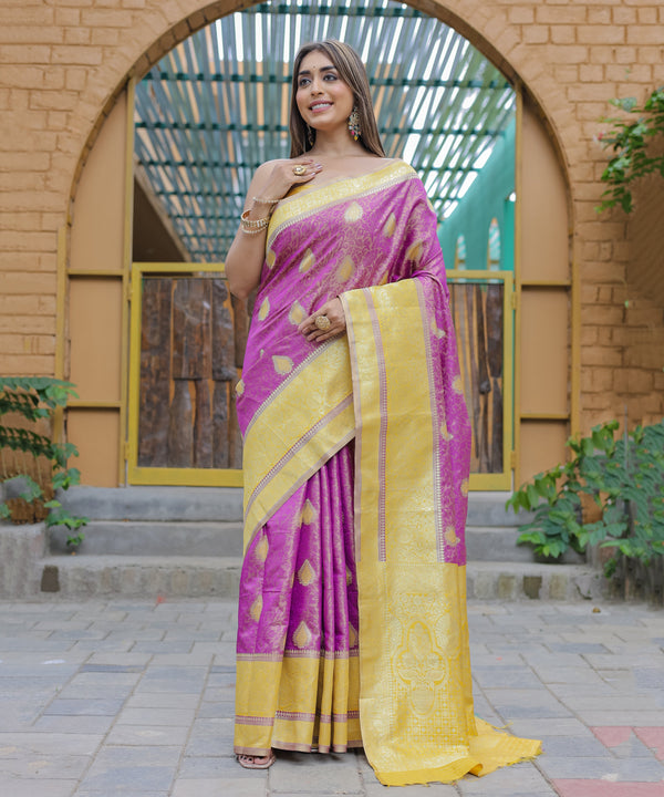 Purple Soft Silk Saree With Soft Silk Blouse With Unstitched Blouse