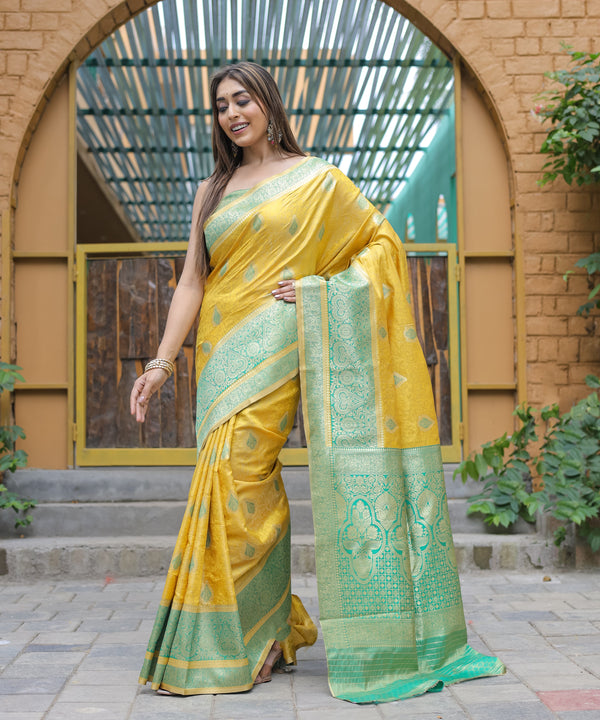 Yellow Soft Silk Saree With Soft Silk Blouse With Unstitched Blouse