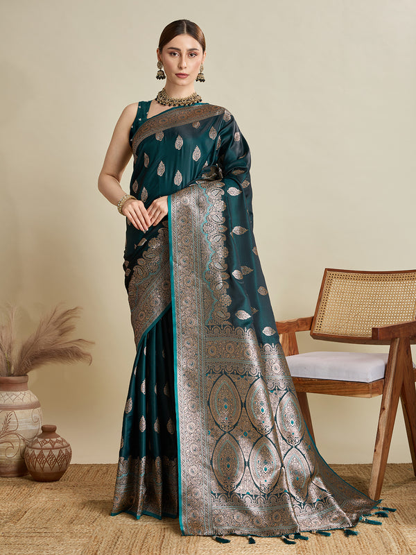 Green Soft Silk Saree Party Wear With Unstitched Blouse