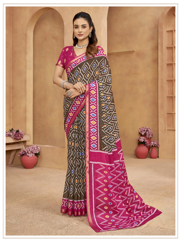 Coffee Brown Soft Cotton Saree With Unstiched Blouse