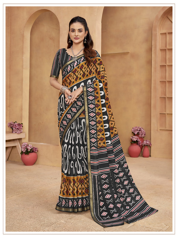 Mustard Soft Cotton Saree With Unstiched Blouse