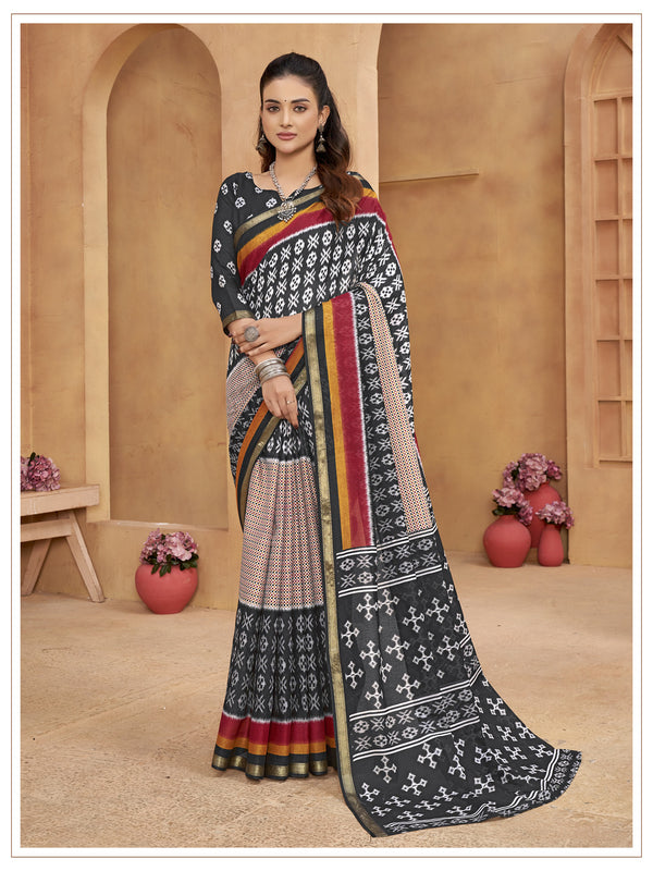 Black Soft Cotton Saree With Unstiched Blouse