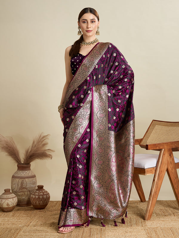 Voilet Soft Silk Saree Party Wear With Unstitched Blouse