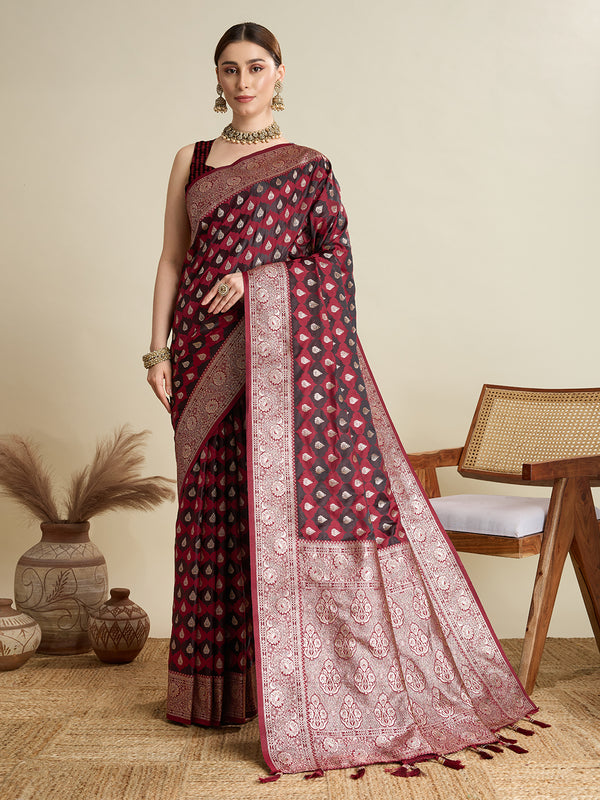 Red Soft Silk Saree Party Wear With Unstitched Blouse