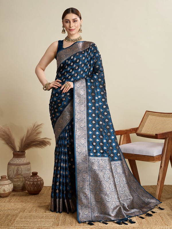 Blue Soft Silk Saree Party Wear With Unstitched Blouse