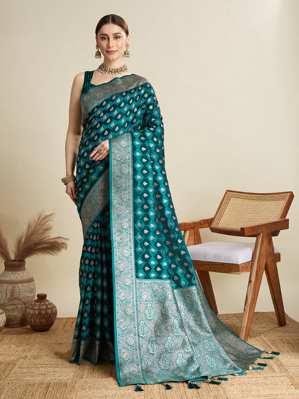 Green Soft Silk Saree Party Wear With Unstitched Blouse