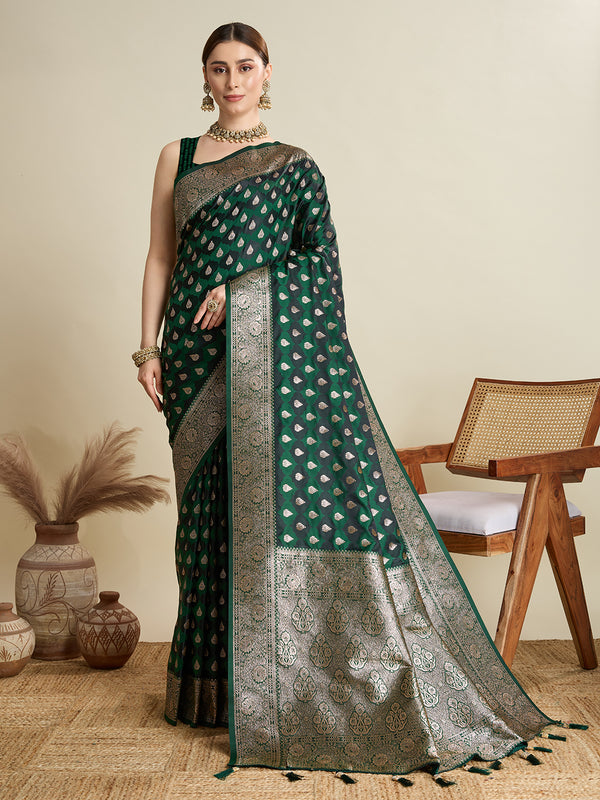 Green Soft Silk Saree Party Wear With Unstitched Blouse