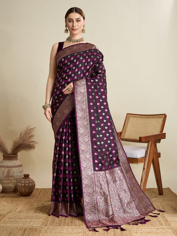 Voilet Soft Silk Saree Party Wear With Unstitched Blouse