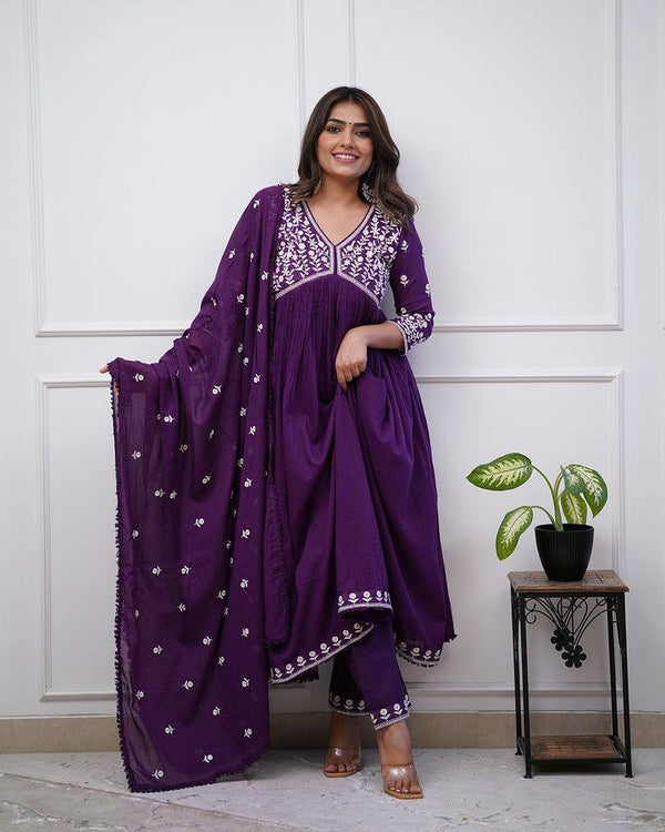 Purple Fancy Chanderi Salwar Suit With Dupatta Set