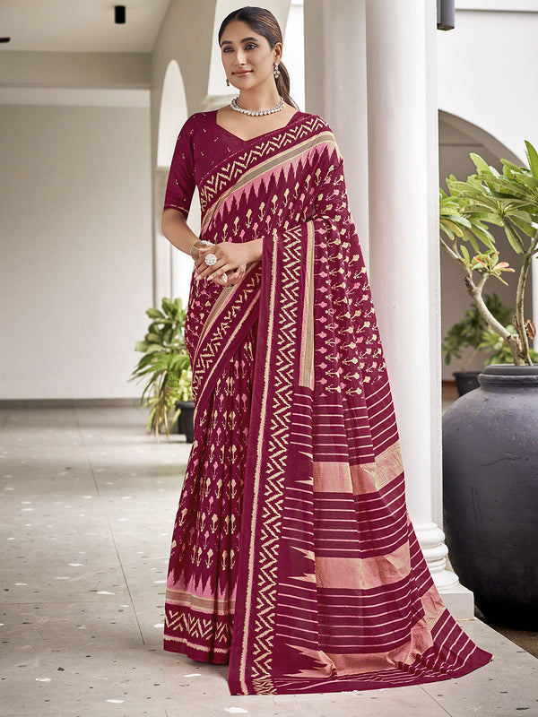 Maroon  Mulmul Cottons Saree With Unstitched Blouse
