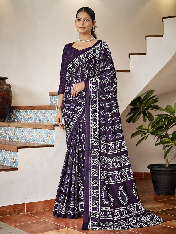 Blue Mulmul Cottons Saree With Unstitched Blouse