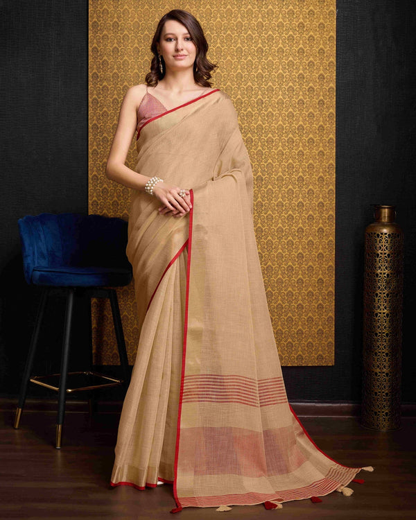 Beigeny Linen Saree With Unstitched Blouse