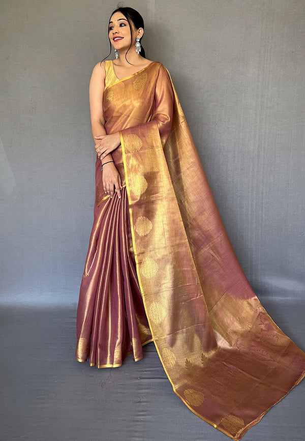 Brown Silk Saree With Unstitched Blouse