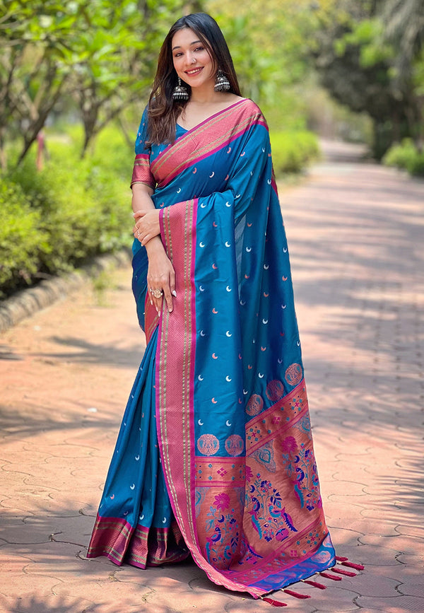 Blue Moon Paithani Saree With Unstitched Blouse